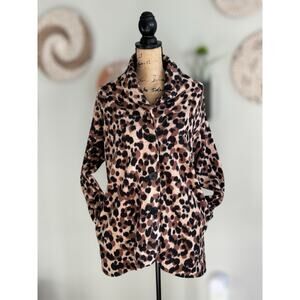 Cuddl Duds Women’s Fleece Jacket Medium Brown Stretch Leopard Print